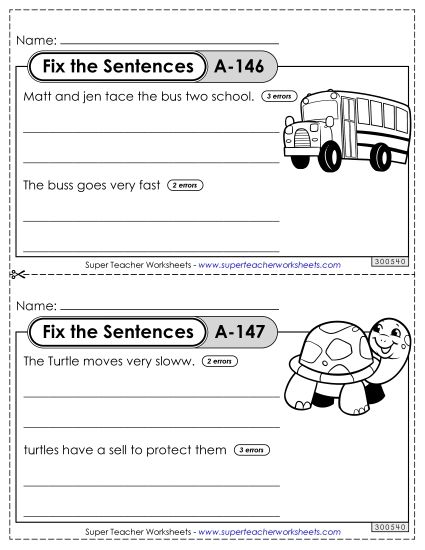 Fix the Sentences A-146 through A-150 (Printable PDF Worksheet)