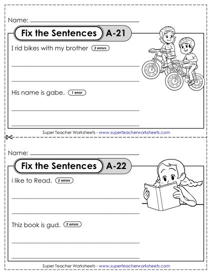 Fix the Sentences A-21 through A-25 (Printable PDF Worksheet)