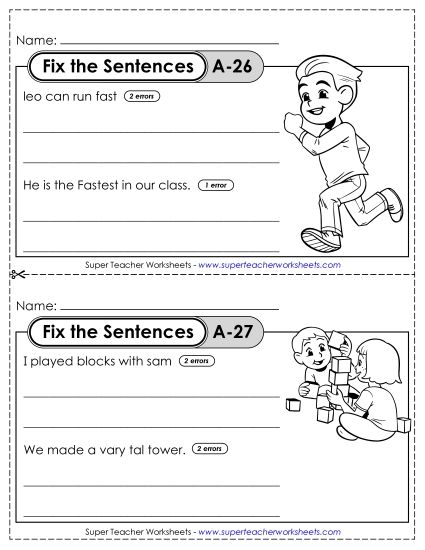 Fix the Sentences A-26 through A-30 (Printable PDF Worksheet)