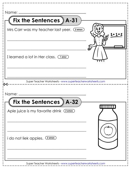 Fix the Sentences A-31 through A-35 (Printable PDF Worksheet)
