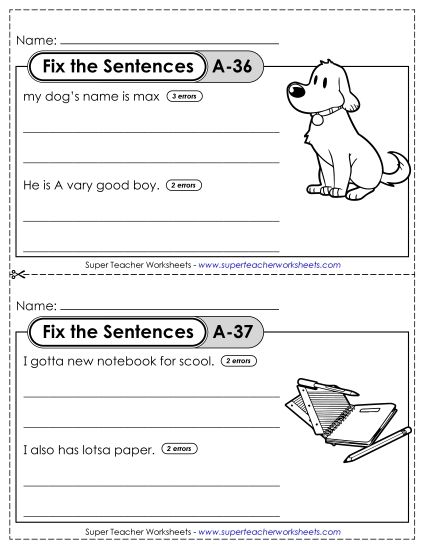 Fix the Sentences A-36 through A-40 (Printable PDF Worksheet)