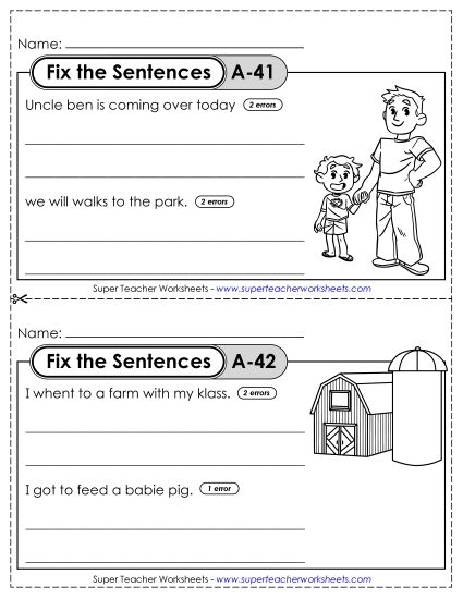 Fix the Sentences A-41 through A-45 (Printable PDF Worksheet)