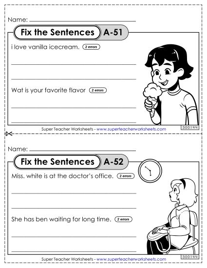 Fix the Sentences A-51 through A-55 (Printable PDF Worksheet)