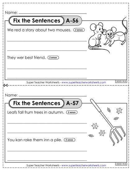 Fix the Sentences A-56 through A-60 (Printable PDF Worksheet)