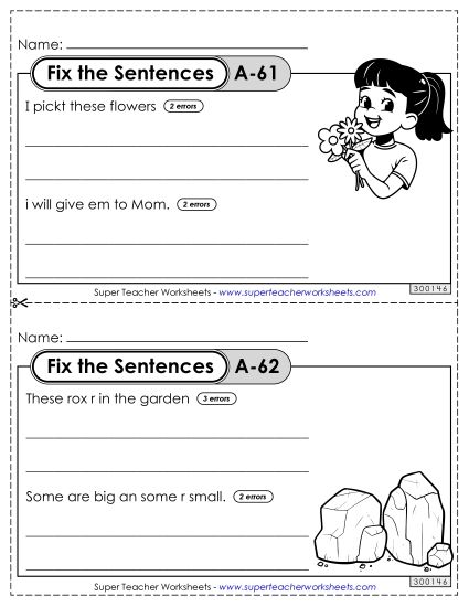 Fix the Sentences A-61 through A-65 (Printable PDF Worksheet)