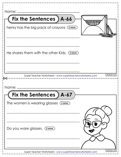 Fix the Sentences A-66 through A-70 (Printable PDF Worksheet)