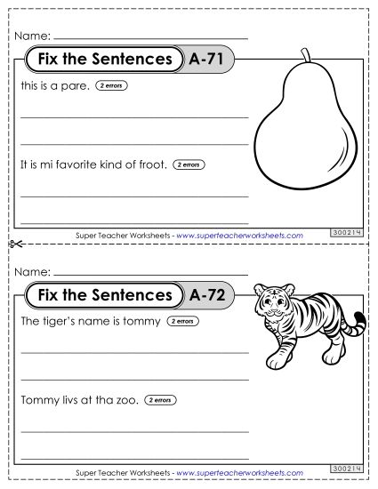 Fix the Sentences A-71 through A-75 (Printable PDF Worksheet)