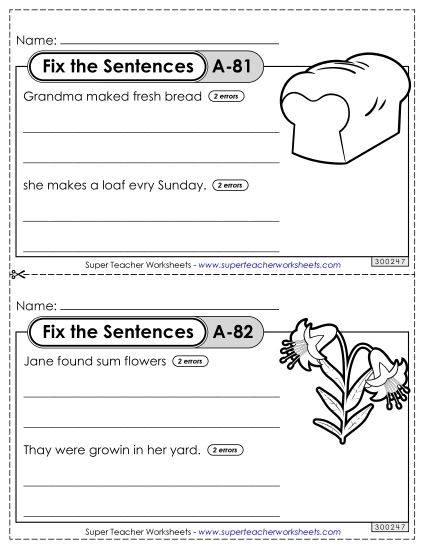Fix the Sentences A-81 through A-85 (Printable PDF Worksheet)
