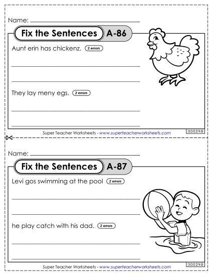 Fix the Sentences A-86 through A-90 (Printable PDF Worksheet)