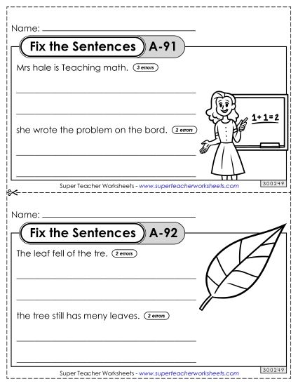 Fix the Sentences A-91 through A-95 (Printable PDF Worksheet)
