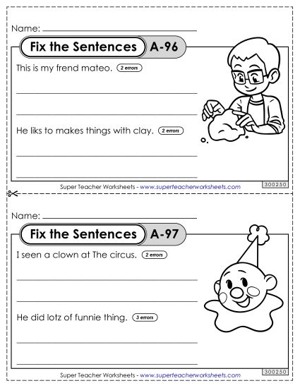Fix the Sentences A-96 through A-100 (Printable PDF Worksheet)