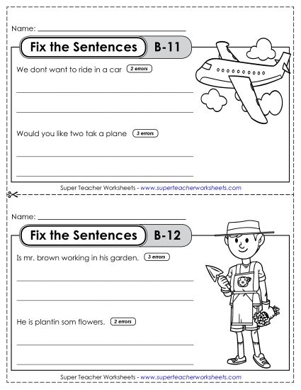 Fix the Sentences B-11 through B-15 (Printable PDF Worksheet)