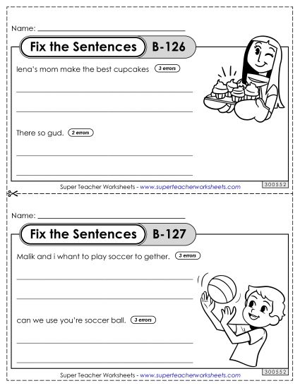 Fix the Sentences B-126 through B-130 (Printable PDF Worksheet)
