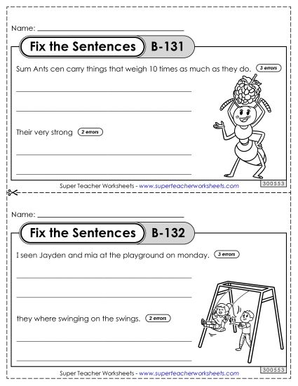 Fix the Sentences B-131 through B-135 (Printable PDF Worksheet)