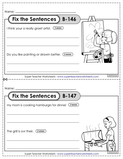 Fix the Sentences B-146 through B-150 (Printable PDF Worksheet)