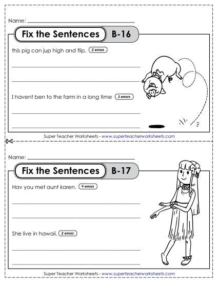 Fix the Sentences B-16 through B-20 (Printable PDF Worksheet)