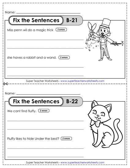 Fix the Sentences B-21 through B-25 (Printable PDF Worksheet)