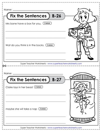 Fix the Sentences B-26 through B-30 (Printable PDF Worksheet)