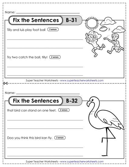 Fix the Sentences B-31 through B-35 (Printable PDF Worksheet)