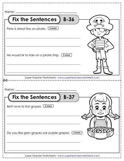 Fix the Sentences B-36 through B-40 (Printable PDF Worksheet)