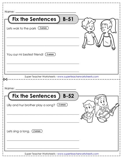 Fix the Sentences B-51 through B-55 (Printable PDF Worksheet)