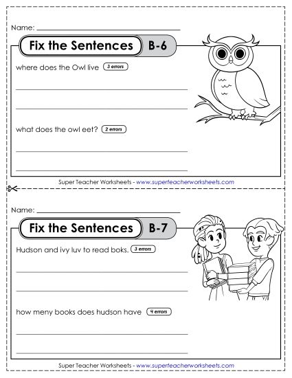 Fix the Sentences B-6 through B-10 (Printable PDF Worksheet)