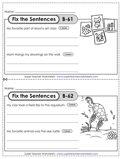 Fix the Sentences B-61 through B-65 (Printable PDF Worksheet)