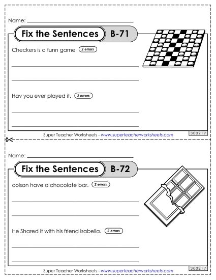 Fix the Sentences B-71 through B-75 (Printable PDF Worksheet)