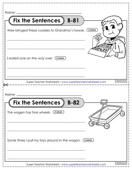 Fix the Sentences B-81 through B-85 (Printable PDF Worksheet)