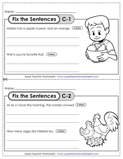 Fix the Sentences C-1 through C-5  (Printable PDF Worksheet)