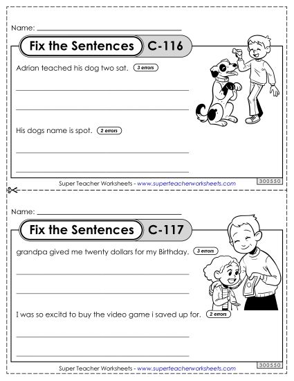 Fix the Sentences C-116 through C-120 (Printable PDF Worksheet)