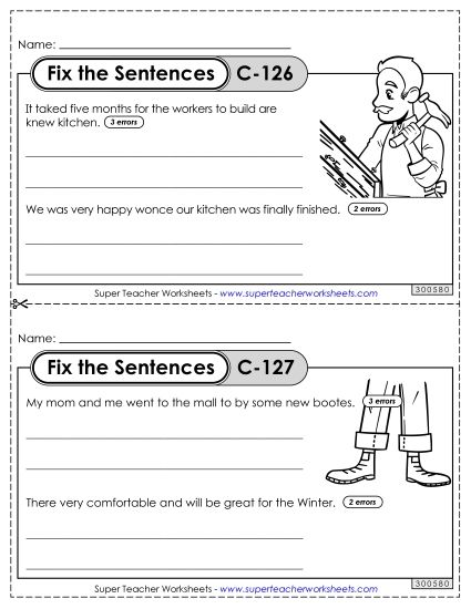 Fix the Sentences C-126 through C-130 (Printable PDF Worksheet)