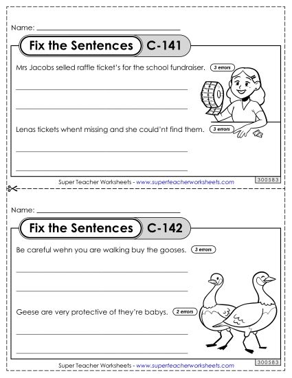 Fix the Sentences C-141 through C-145 (Printable PDF Worksheet)