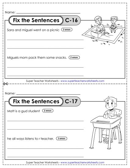 Fix the Sentences C-16 through C-20 (Printable PDF Worksheet)