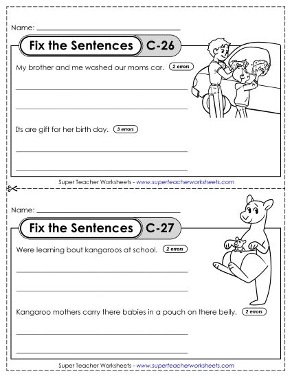 Fix the Sentences C-26 through C-30 (Printable PDF Worksheet)