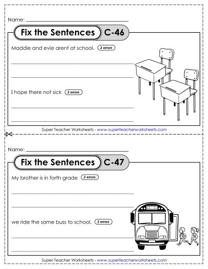 Fix the Sentences C-46 through C-50 (Printable PDF Worksheet)