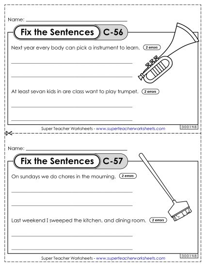 Fix the Sentences C-56 through C-60 (Printable PDF Worksheet)