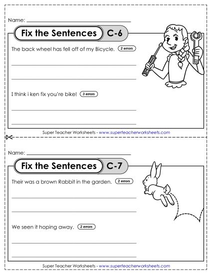 Fix the Sentences C-6 through C-10 (Printable PDF Worksheet)