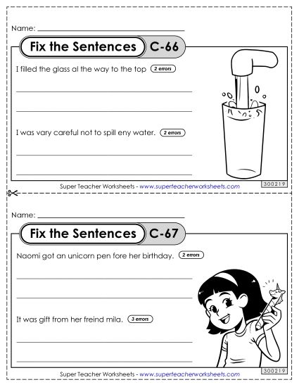 Fix the Sentences C-66 through C-70 (Printable PDF Worksheet)