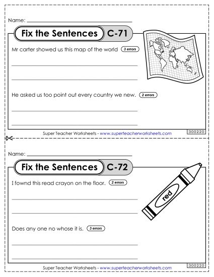 Fix the Sentences C-71 through C-75 (Printable PDF Worksheet)