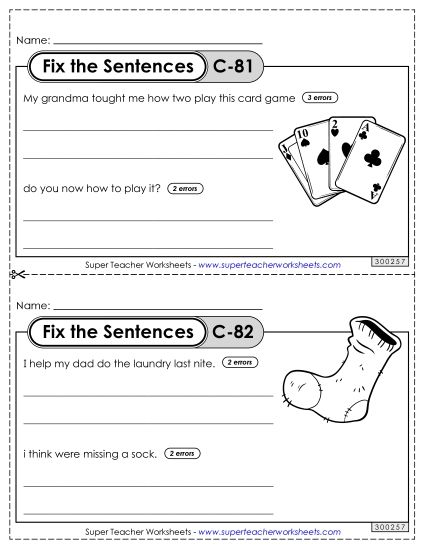 Fix the Sentences C-81 through C-85 (Printable PDF Worksheet)