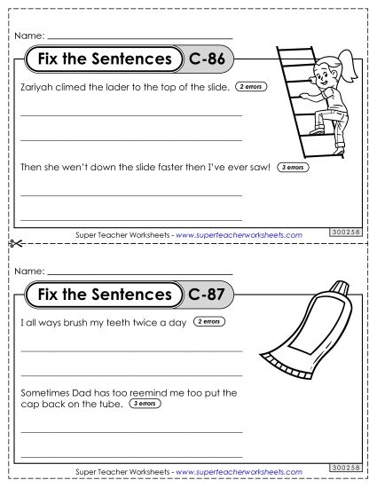 Fix the Sentences C-86 through C-90 (Printable PDF Worksheet)
