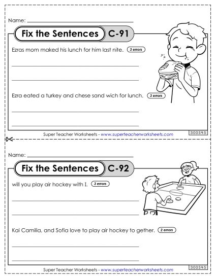 Fix the Sentences C-91 through C-95 (Printable PDF Worksheet)