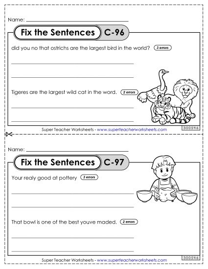 Fix the Sentences C-96 through C-100 (Printable PDF Worksheet)