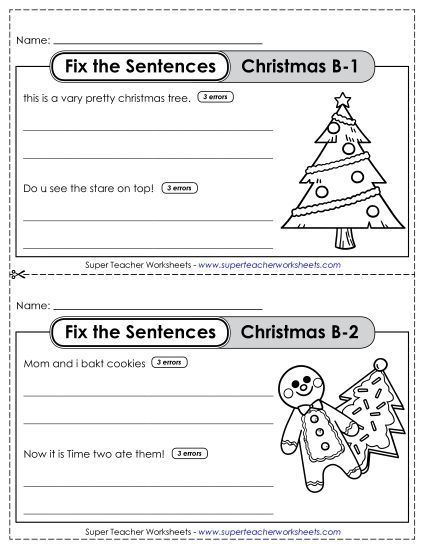 Proofreading - Fix the Sentences: Christmas (Grade 2) (Printable PDF Worksheet)
