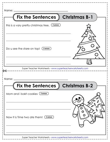 Holiday Proofreading - Fix the Sentences: Christmas (Level B) (Printable PDF Worksheet)