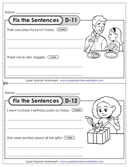 Fix the Sentences D-11 through D-15 (Printable PDF Worksheet)