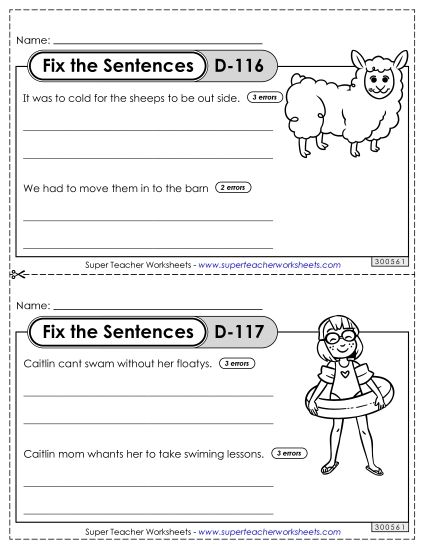 Fix the Sentences D-116 through D-120 (Printable PDF Worksheet)