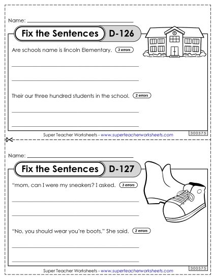 Fix the Sentences D-126 through D-130 (Printable PDF Worksheet)