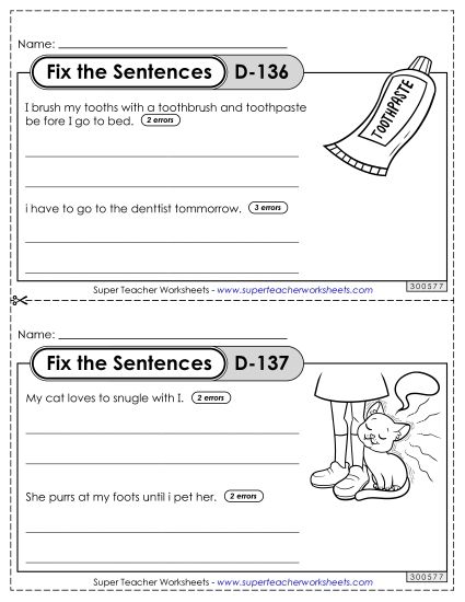 Fix the Sentences D-136 through D-140 (Printable PDF Worksheet)